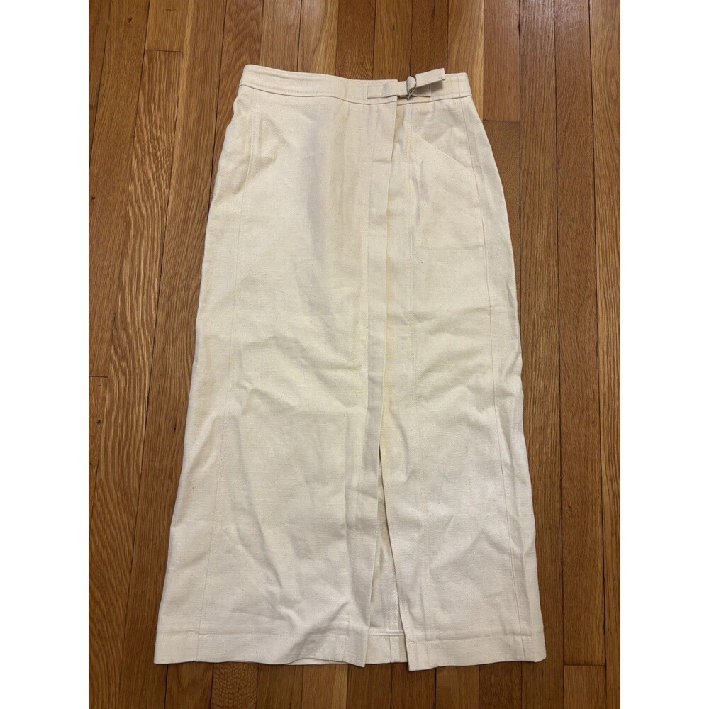 Sezane Dorina Midi Skirt Ecru Belted Waist Cotton Linen Silk Size 36 US 4